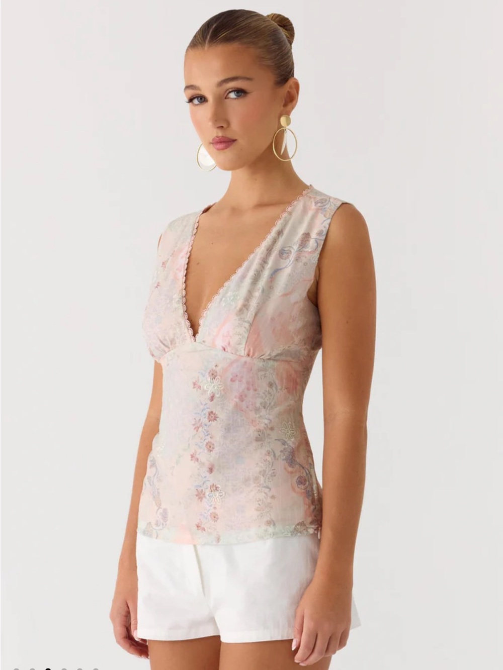 Peppermayo Pink Floral Lace V-Neck Tank Top